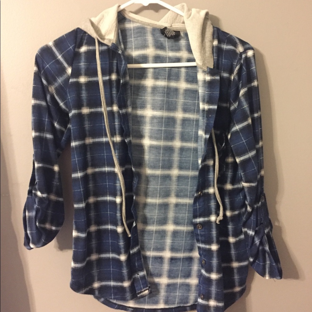 Blue plaid hooded shirt